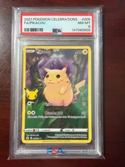2021 Pokemon Full Art Pikachu #005 Celebrations PSA 8 - Image 1