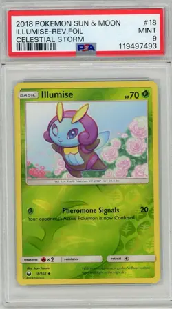 2018 Pokemon Sun & Moon Celestial Storm Illumise Reverse Holo #18 PSA 9 Mint - Image 1