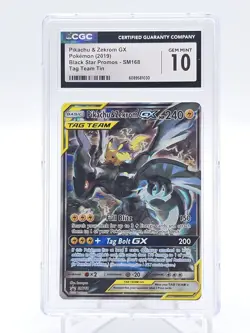 PIKACHU & ZEKROM GX POKEMON 2019 BLACK STAR PROMOS #SM168 TAG TEAM CGC 10 Q7285 - Image 1