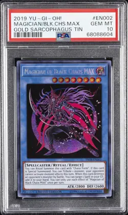 2019 YU-GI-OH! GOLD SARCOPHAGUS TIN #EN002 MAGICIAN OF BLACK CHAOS MAX PSA 10 - Image 1