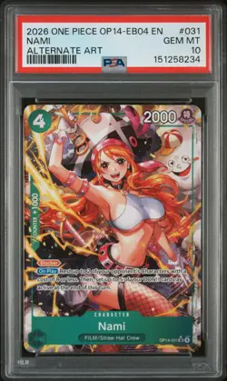 2026 ONE PIECE OP14-EB04-THE AZURE SEA'S SEVEN ALTERNATE ART #031 NAMI PSA 10 - Image 1