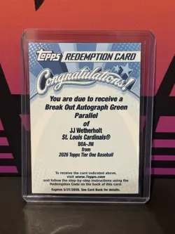 2026 TOPPS TIER ONE JJ WETHERHOLT ROOKIE ON-CARD AUTO Green SP #/49 CARDINALS - Image 1