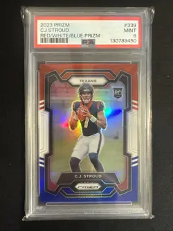 C.J. STROUD 2023 PRIZM ROOKIE RED WHITE BLUE TEXANS MINT RC PSA 9 RWB - Image 1