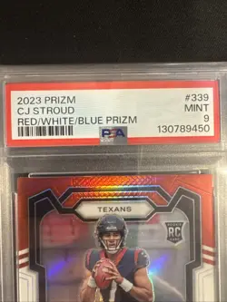 C.J. STROUD 2023 PRIZM ROOKIE RED WHITE BLUE TEXANS MINT RC PSA 9 RWB - Image 4