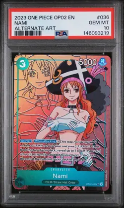 2023 ONE PIECE OP02 NAMI ALT ART #036 PSA 10 GEM MINT - Image 1