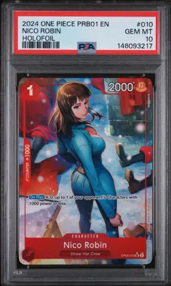 2024 ONE PIECE PRB01 NICO ROBIN HOLOFOIL ALT ART OP05 #010 PSA 10 GEM MINT - Image 1