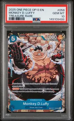 2025 ONE PIECE OP13 MONKEY D LUFFY TREASURE RARE OP11 #058 PSA 10 GEM MINT - Image 1