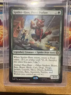 MTG Spider-Man Spider-Ham Peter Porker R0114 Rare + Food Token x2 NM In Hand - Image 2