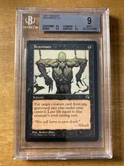 MTG✨REANIMATE✨Tempest BGS 9 MINT Uncommon SORCERY 1997 Vintage BLISS Art LOW POP - Image 1