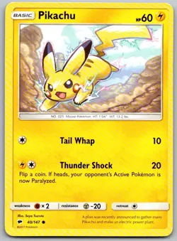 Pikachu 40/147 Common Burning Shadows Pokemon Near Mint - Image 1