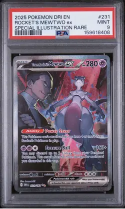 2025 POKEMON DRI EN-DESTINED RIVALS # 231 TEAM ROCKET'S MEWTWO EX PSA 9 - Image 1