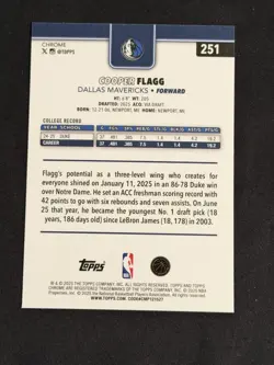 Topps 2025-26 Chrome Cooper Flagg Rookie Dallas Mavericks #251 RC - Image 2