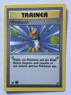 1st Edition Windhauch Gust of Wind 93/102 German Base Set WOTC Trainer Card NM - Image 1