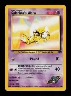 Sabrina's Abra 93/132 Unlimited Common Gym Challenge Pokemon Cards - Image 1