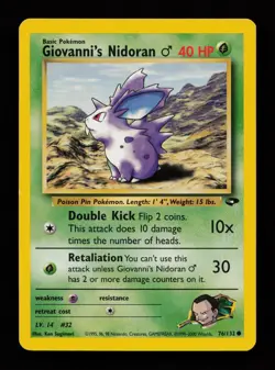 Giovanni's Nidoran M 76/132 Unlimited Common Gym Challenge Pokemon Cards - Image 1