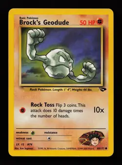Brock's Geodude 68/132 Unlimited Common Gym Challenge Pokemon Cards - Image 1
