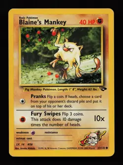 Blaine's Mankey 63/132 Unlimited Common Gym Challenge Pokemon Cards - Image 1