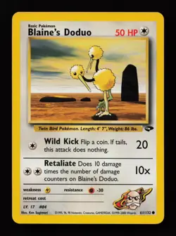 Blaine's Doduo 61/132 Unlimited Common Gym Challenge Pokemon Cards - Image 1