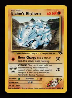 Blaine's Rhyhorn 65/132 Unlimited Common Gym Challenge Pokemon Cards - Image 1