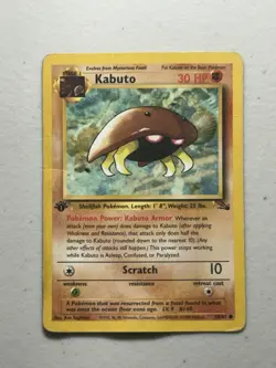 Kabuto [First Edition] 50/62 Pokemon Fossil Common Card 1999 Damaged - Image 1