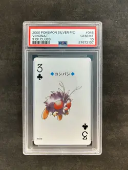 2000 POKEMON SILVER VERSION POKER PLAYING CARDS 3 OF CLUBS #048 VENONAT PSA 10 - Image 1