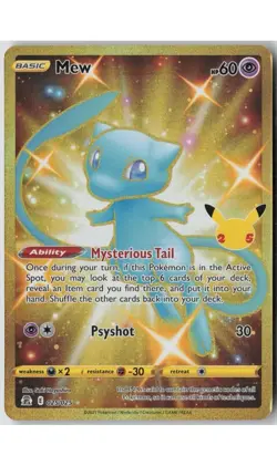 Pokemon Company Mew 025/025 Celebrations Secret Rare Holo English Basic - Image 1