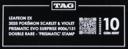 2025 Pokemon SV Prismatic Evolutions Stamp 006/131 Leafeon EX RR TAG 10 (957) - Image 3