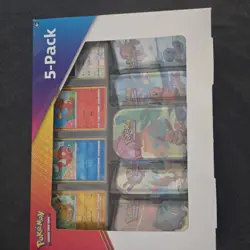 2021 SEALED POKEMON TCG 5 POWER MINI TIN BOX SET + 4 HOLO PROMO CARDS (10 PACKS) - Image 1