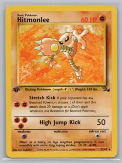 Hitmonlee 22/62 Rare Fossil Pokemon 1st Edition LP - Image 1