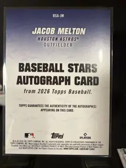 2026 Topps Series 1 Jacob Melton Baseball Stars Rookie Autograph Card #BSA-JM - Image 2