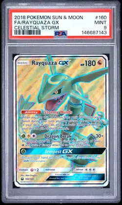 2018 POKEMON SUN & MOON CELESTIAL STORM #160 FULL ART/RAYQUAZA GX PSA 9 - Image 1