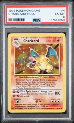1999 Pokemon Charizard 4/102 Base Set Holo PSA 6 EX MT - Image 1