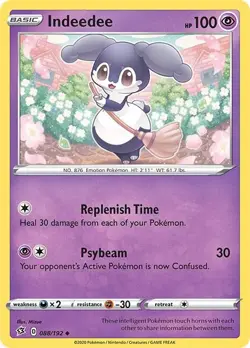Indeedee 088/192 Reverse Holo Uncommon Pokemon SWSH02: Rebel Clash NM - Image 1