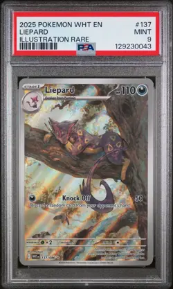 2025 Pokemon Liepard Illustration Rare White Flare 137/086 PSA 9 MINT - Image 1