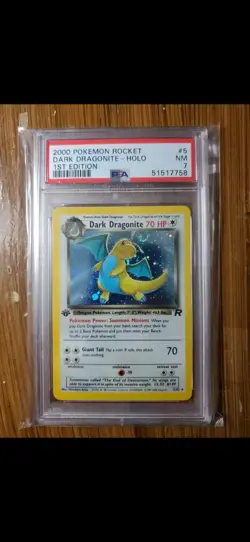 Dark Dragonite Holo Rare 5/82 2000 Team Rocket Pokemon English SWIRL PSA 7 - Image 1