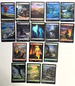 Magic Final Fantasy Basic Lands Complete Set of 16- FOIL Full Art Land MTG NM - Image 1