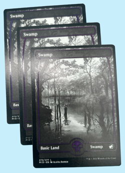 3x Swamp FULL ART SHOWCASE, Innistrad Midnight Hunt, NM, Magic the Gathering MTG - Image 1