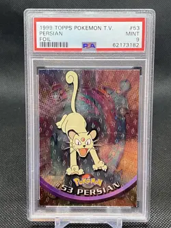 PSA 9 1999 Persian #53 Foil Chrome Pokemon Topps Series 1 T.V. Black Label - Image 1