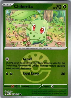 Chikorita (Friend Ball) 008/217 Ascended Heroes Common Pokemon Reverse Holo NM - Image 1