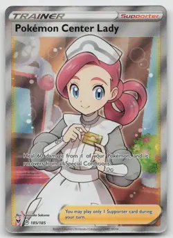 Pokemon Center Lady (Full Art) Ultra Rare Holo SWSH04: Vivid Voltage 185/185 NM - Image 1