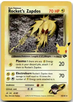 Rocket's Zapdos 15/132 Holo Celebrations: Classic Collection Near Mint - Image 1