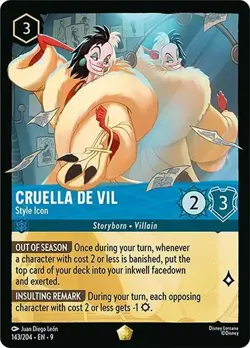 CRUELLA DE VIL - Style Icon Legendary #143/204 EN 9 Disney Lorcana FABLED - 2025 - Image 1
