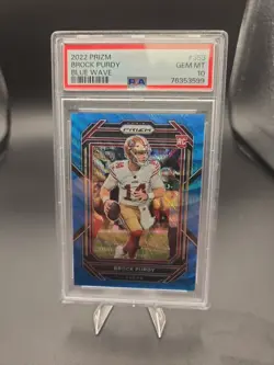 Panini 2022 Prizm Rookies Brock Purdy Blue Wave Prizm #353 RC /199 PSA 10 - Image 1