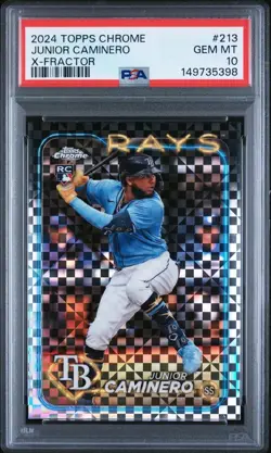 2024 JUNIOR CAMINERO TOPPS CHROME #213 X-FRACTOR PSA 10 [RC] TAMPA BAY RAYS - Image 1