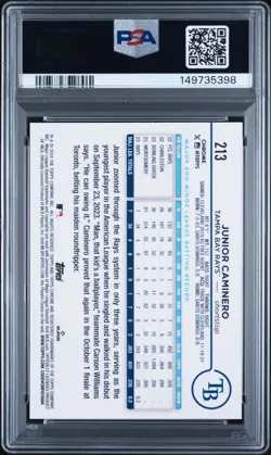2024 JUNIOR CAMINERO TOPPS CHROME #213 X-FRACTOR PSA 10 [RC] TAMPA BAY RAYS - Image 2