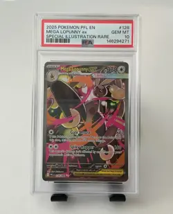 2025 POKEMON PFL EN MEGA LOPUNNY EX SPECIAL ILLUSTRATION RARE #128 PSA 10 - Image 1