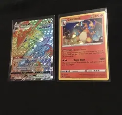 Pokemon Rayquaza Vmax 164 Chinese Rainbow, Charizard Cracked Holo 025 Lot Set - Image 1