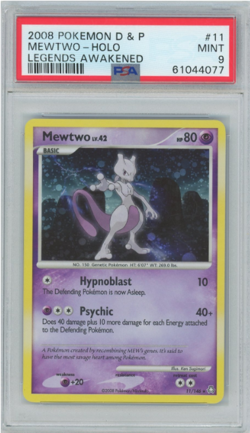2008 Pokemon Diamond & Pearl Legends Awakened #11 Mewtwo - Holo (PSA 9 MINT) - Image 1