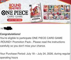 One Piece x Round1 Promo Card pack Presale Rare! LuffyU (1 Pack) July 20 ship! - Image 2