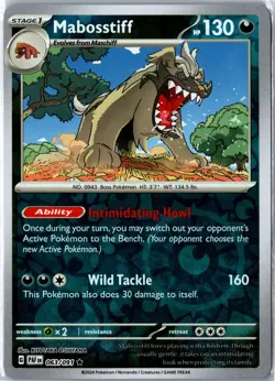 Pokemon Card - Mabosstiff Paldean Fates 063/091 Rare Reverse Holo Near Mint - Image 1